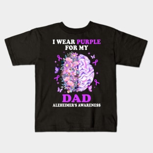 I Wear Purple For My Dad Alzheimer's Awareness Brain Kids T-Shirt